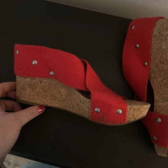 Lucky Brand Cork Heels Wedges Red straps - Picture 4 of 5
